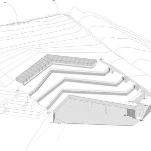 Enviromental Recovery of the Fortress and Banks of Goián « Landscape Architecture Platform | Landezine Slope Building Architecture, Landscape Hotel Plan, Mountain Architecture Concept, Hillside Architecture, Sectional Elevation, Architecture Study, Hospital Design Architecture, Layered Architecture, Church Design Architecture