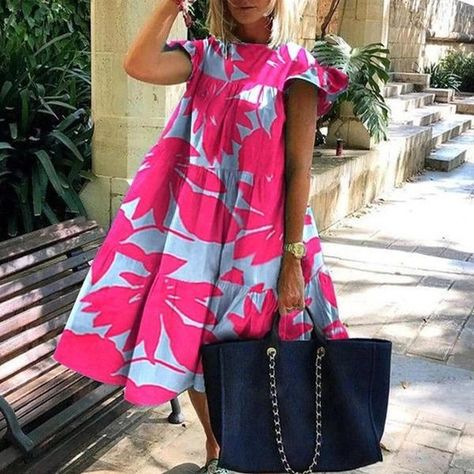 Elegant Dresses Midi, Casual Dresses For Summer, Colorful Dresses Casual, Casual Beach Dress, Robes Glamour, Look Boho Chic, Gaun Fashion, Floral Dress Casual, Dress Women Elegant