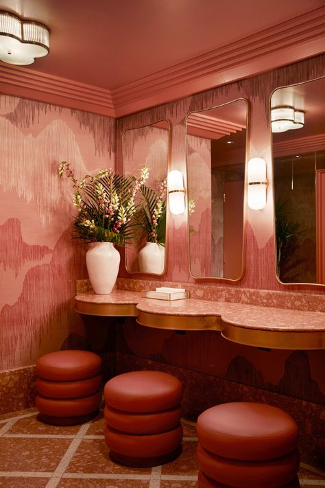 Fettle revamps San Carlo restaurant with Milanese-informed interiors Restaurant Toilet, Georgian Hotel, Colorful Terrazzo, Hotel Lighting, Oak Bar Stools, Restaurant Bathroom, Villa Rosa, Timber Table, San Carlo