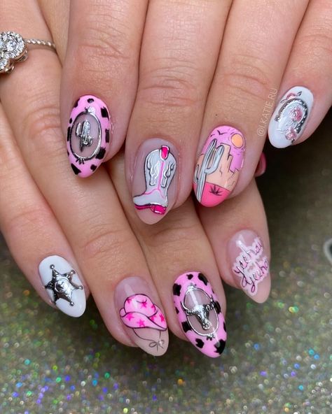 Cowgirl Nails, Rodeo Nails, Cowboy Nails, Western Nails, Junk Nails, Dream Nails, Cute Nail Designs, Funky Nails, Types Of Nails