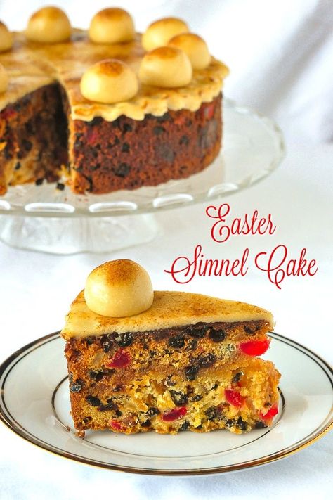 Simnel Cake. A British Easter tradition. A light fruitcake with a layer of marzipan baked into the centre, then topped with a traditional marzipan decoration. #fruitcake #holidayfood #easter Simnel Cake Easter, Simnel Cake, Whiskey Cake, Rock Recipes, Cake Mixture, Almond Paste, Easter Traditions, Easter Cakes, Cake Toppings