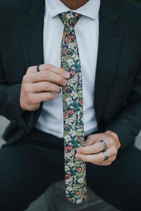 DAZI - Jumanji - Floral Skinny Tie Earthy Man, Floral Wedding Tie, Mens Floral Tie, Garden Formal, Wedding Fits, Floral Ties, Groom Tux, Wedding Tux, Mens Wedding Attire