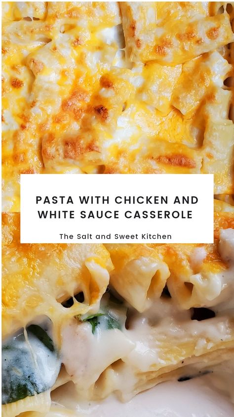 Pasta with Chicken and White Sauce Casserole Chicken White Sauce, Air Fryer Recipes Chicken Breast, Pasta With Chicken, White Sauce Recipes, Sweet Kitchen, White Sauce Pasta, Chicken Pasta Bake, Chicken Mushroom, Vegetable Casserole