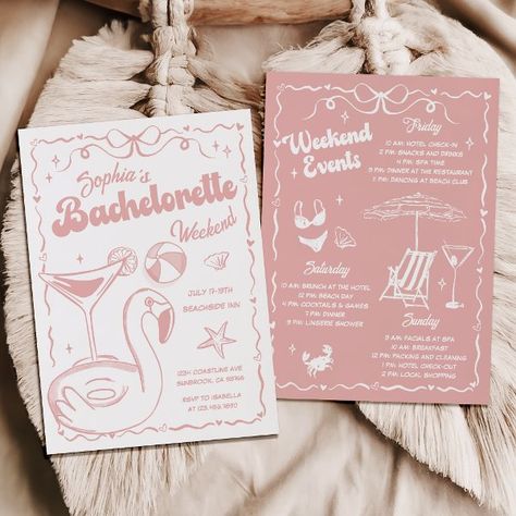 Bachelorette Weekend Party Pink Invitation Bachelorette Party Snacks, Pink Coastal, Beach Bach, Last Toast On The Coast, Toast On The Coast, Beach Bachelorette Party, Pink Bachelorette Party, Bachelorette Party Destinations, Template Cute