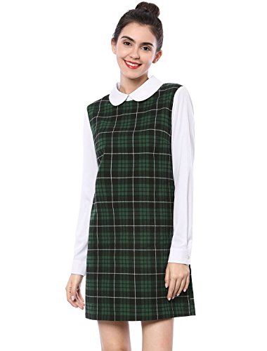 Peter Pan Dress, Green Plaid Dress, Red Christmas Dress, Mini Skirt Dress, Women's Button Down Shirt, Women Long Sleeve Dress, Form Fitting Dress, Check Dress, Contrast Collar