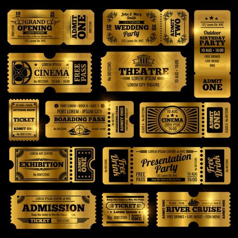 Circus, party and cinema vintage admissi... | Premium Vector #Freepik #vector #vintage #party #paper #retro Night Poster Design, Movie Night Poster, Ticket Cinema, Gold Graphic Design, Carpet Wedding, Red Carpet Wedding, 1 Million Dollars, Vintage Ticket, Typo Poster