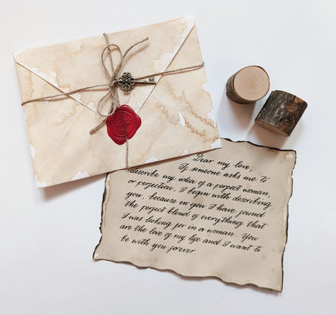 Your letter will be written on aged paper with (or without) burnt edges, enclosed in a wax sealed antique envelope (vintage key is included). Here is how it works: Envelope Vintage, Handwritten Letter, Aged Paper, Vintage Key, Antique Paper, Wedding Vows, Wax Seal, Olaf, Envelope