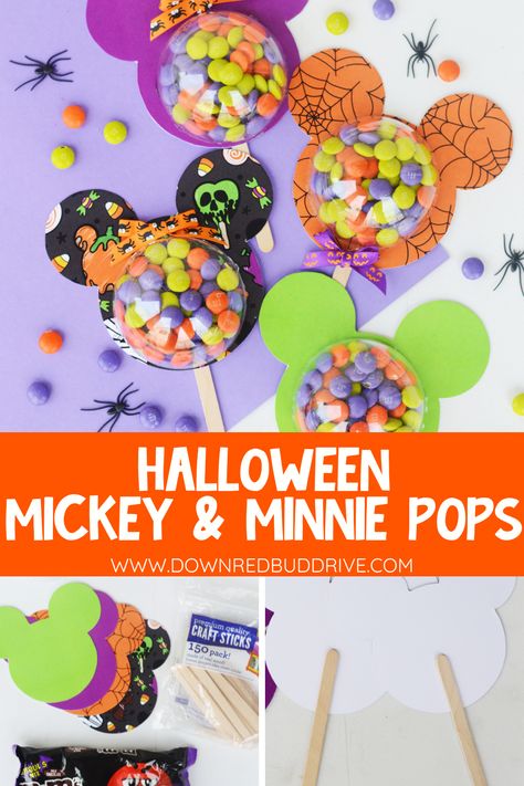 Disney Halloween Treats Diy, Halloween Candy Diy Ideas, Diy Mickey Mouse Halloween Decorations, Mickey Mouse Halloween Treats, Disney Halloween Trunk Or Treat, Disney Halloween Activities, Halloween Disney Crafts, Mickey Halloween Treats, Halloween Mickey Birthday Party