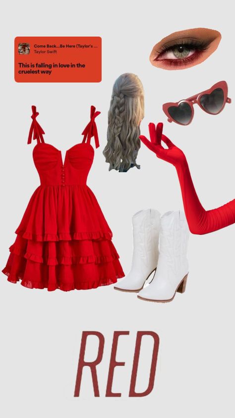 #outfit #fit #fitinspo #inspo #outfitinspo #taylor #swift #taylorswift #swiftie #eras #erastour #erastourfit #erastourfitinspo #music #red #album Red Album, Taylor Outfits, Taylor Swift Tour Outfits, Swift Tour, Taylor Swift Red, Taylor Swift Outfits, Movies Outfit, Concert Fits, Red Taylor