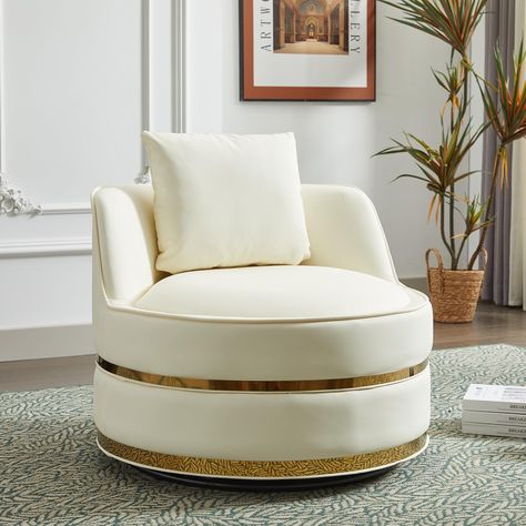 PRICES MAY VARY. 【360° Swivel Accent Chair】Our living room chair features a 360° swivel base, allowing you to effortlessly adjust the sitting direction and communicate with everyone in the room without needing to stand up or reposition the chair. 【Luxurious Faux Leather Fabric】This round swivel chairs for living room made of faux leather fabrics add sophistication and luxury to your room while giving you a comfortable touch. Easy to clean and maintain features provide a cozy and clean seating ex Swivel Barrel Chair, Swivel Accent Chair, Single Chair, Upholstered Arm Chair, Barrel Chair, Chair Pads, Lounge Areas, Club Chairs, Swivel Chair