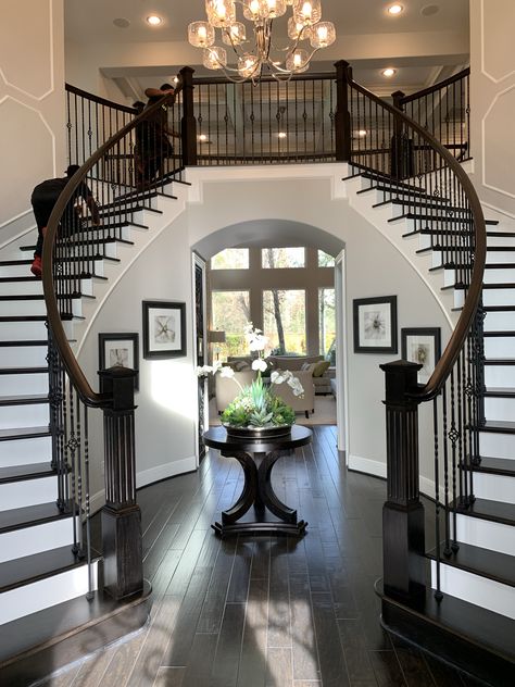 Toll Brothers model home Double Staircase Design, Double Staircase Foyer, Toll Brothers Homes Interior Design, Gorgeous Staircase, Modern Staircase Design, Staircase Interior, Staircase Interior Design, Luxury Staircase, Design Staircase