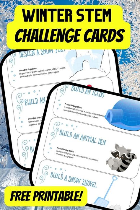 Winter Stem Activities For Kids, Stem Challenge Cards, Stem Task Cards, Winter Stem Challenges, Stem Winter, Winter Stem Activities, Winter Stem, Winter Math Centers, Winter Science Experiments