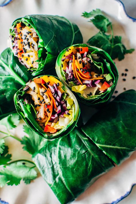 Gf Lunch, Collard Wraps, Collard Green Wraps, Seared Shrimp, Crunchy Veggies, Collard Green, Shrimp Spring Rolls, Fresh Spring Rolls, Rainbow Salad