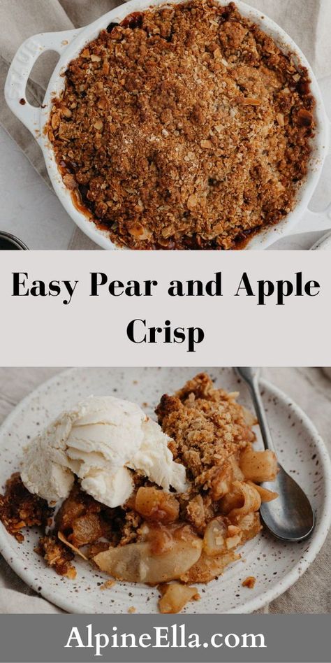 The most delicious pear and apple crisp, covered in a ginger oat topping. Apple Pear Crisp, Matter Experiments, Apple Crisp No Oats, Apple Crisp Cheesecake, Celebration Desserts, Fried Apple, Cherry Crisp, Pear Crisp, Apple Crumble Pie