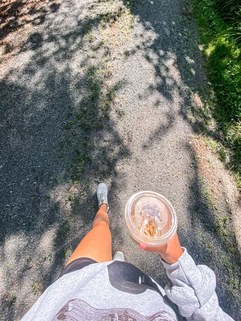 coffee pic inspo morning walk in maine Summer Walk Aesthetic Morning, Walking With Coffee, Morning Walks Aesthetic, Coffee Pic, Coffee Walk, Sunrise Coffee, Neighborhood Walk, Vision Board Pics, Pic Inspiration