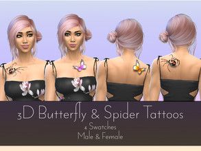 The Sims Resource - Accessories Free Spirit Tattoo, Spider Tattoos, Sims 4 Tattoos, Spirit Tattoo, Note Tattoo, Spider Tattoo, Full Body Tattoo, Female Shorts, 3d Butterfly