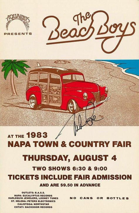 The Beach Boys 1983 Napa Valley Beach Boys Poster, Graphic Design Major, College Poster, Surf Music, Surf Room, Vibe Aesthetic, Boys Posters, Beach Boy, Band Poster