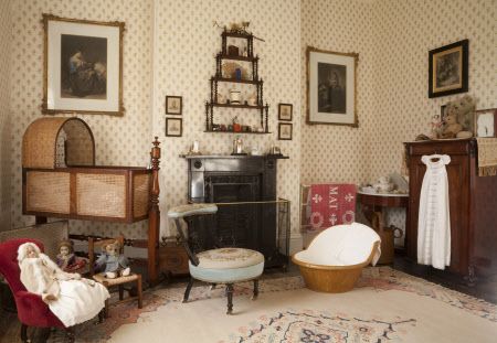 The Day Nursery with a mahogany and wicker cradle and a collection of Victorian toys at Arlington Court, Devon Trust Images, Victorian Nursery, Victorian Toys, Dollhouse Nursery, Victorian Interior, Victorian Interiors, Victorian Dollhouse, Victorian Decor, National Trust