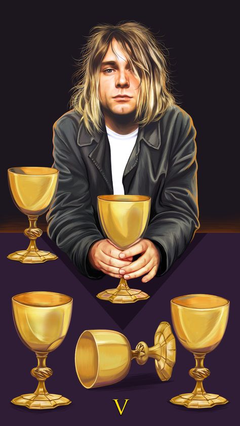 Five Of Cups The Singer Tarot cards by Yakovliev Five Of Cups Tarot, 5 Of Cups Tarot, Cups In Tarot, 3 Cups Tarot, Tarot King Of Cups, Cups Tarot, Online Tarot, Famous Musicians, Rider Waite