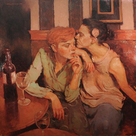 Joseph Lorusso... - Kai Fine Art Joseph Lurosso, Joseph Lorusso, Cafe Painting, Bulbous Nose, Kansas City Art Institute, Colorado Art, Lesbian Art, Southwest Art, Human Interaction