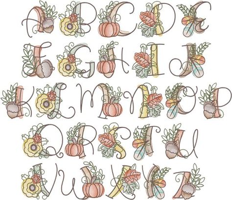 Sketch Fall Alphabet | Machine Embroidery Designs by JuJu Fall Alphabet, Fall Fonts, Hand Lettering Alphabet Fonts, Lettering Styles Alphabet, Designs By Juju, Alfabet Letters, Hand Lettering Art, Hand Lettering Fonts, Hand Lettering Alphabet