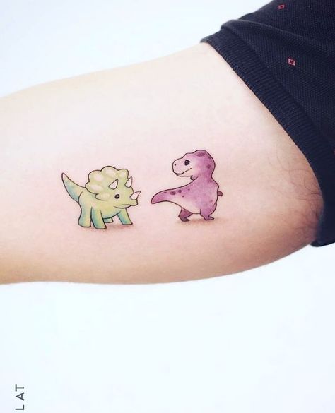 Dino Tattoo Cute, Matching Dinosaur Tattoos, T Rex Tattoo, Small Wave Tattoo, Dinosaur Tattoo, Tattoos Meaning, Bestie Tattoo, Dinosaur Tattoos, Bff Tattoos