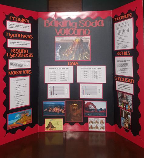 Baking Soda Volcano #science fair board/project. 7th grade science fair project that my son and I made. Volcano Science Fair Project, Baking Soda Volcano, Kindergarten Science Fair Projects, Science Fair Poster, Science Project Board, Volcano Science Projects, Elementary Science Fair Projects, Science Fair Board, Volcano Projects