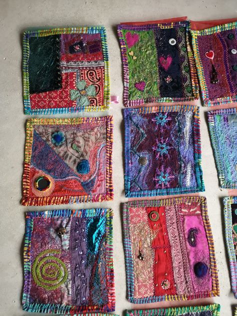 Fabric Scraps Ideas Textile Art, Recycled Textiles Projects, Scrap Fabric Art, Hand Sewn Patches, Patchwork Clothes Scrap Fabric, Hand Sewn Projects, Felt Patchwork, Recycle Fabric Scraps, Hand Sewn Crafts