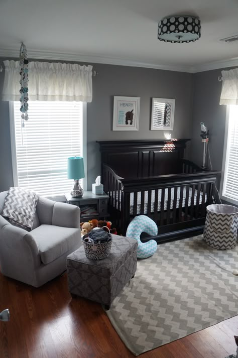 I love grey for a nursery. You can switch out the accessories and accents for each baby. Chevron Nursery, Baby Nursery Inspiration, Chic Nursery, Baby Room Ideas, Baby Rooms, Project Nursery, Future Children, Baby Bedroom, Baby Boy Nursery