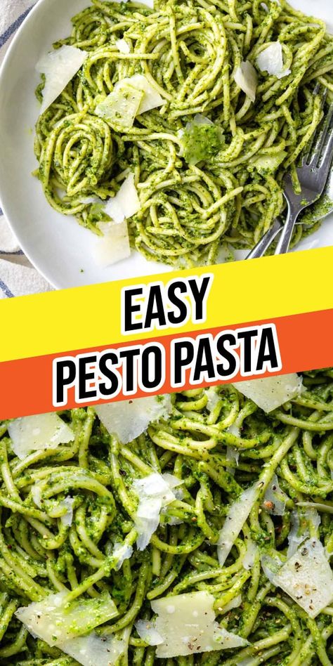 Pesto Pasta is a classic Italian dish that's easy to master. Enjoy noodles topped in a homemade pine nut, garlic, basil and parmesan sauce. Pesto Pasta Pine Nut, Basic Pasta Sauce, Pesto Noodles, Pesto Linguine, Pesto Pasta Dishes, Basil Pasta Recipes, Easy Pesto Pasta, Pesto Spaghetti, Pesto Sauce For Pasta