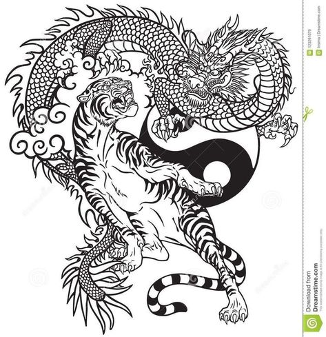 Tiger Black And White, Black And White Tattoo, Sainte Chapelle Paris, Tiger Black, Chinese Dragon Tattoos, Yin Yang Symbol, Tattoo Vector, Dragon Sleeve Tattoos, Geometric Tattoo Arm