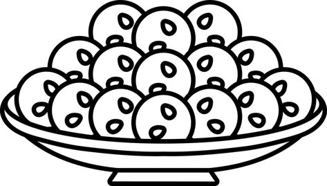 Indian Sweets Of Laddu Bowl Thin Line Icon. Diwali Sweets Drawing, Sweets Clipart, Diwali Activities, Outline Pictures, Sweet Drawings, Line Art Images, Creative School Project Ideas, Outline Images, Diwali Sweets