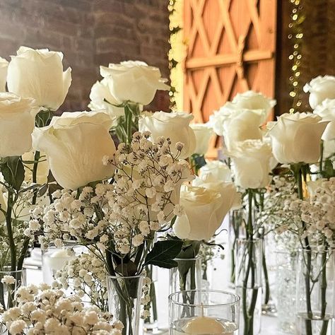 Baby’s Breath And Roses, Gypsophila Wedding Table, Gypsophila Wedding, Centerpiece Wedding, Baby S Breath, Top Table, Baby's Breath, Wedding Reception Decorations, 16th Birthday