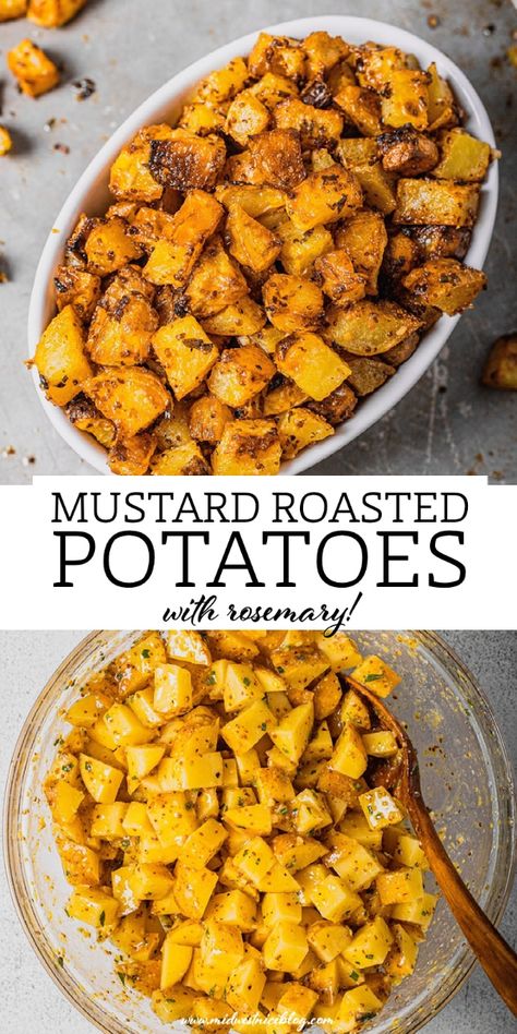 These crispy, cubed roasted potatoes are seasoned with ground mustard and fresh rosemary. Use Yukon gold or red potatoes, for best results! Crispy Cubed Potatoes, Yukon Gold Potato Recipe, Potato Recipe Healthy, Mustard Potatoes, Gold Potato Recipes, Yukon Gold Potato, Potato Cubes, Rosemary Roasted Potatoes, Leftover Potatoes