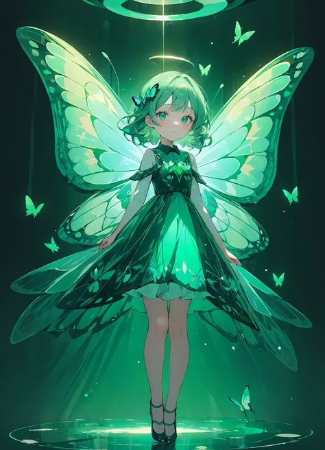 Fairy Oc Art, Insect Fairy, Fae People, Wind Fairy, Fairy Anime, Elf Wings, Fairy Design, Fairy Tale Anime, Green Fairy