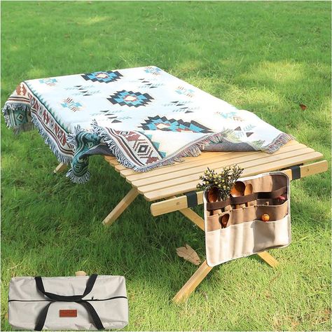 HUIHUIBI Portable Low Picnic Table,4Ft Bamboo Folding Camping Table with Carry Bag and Tablecloth,Foldable Beach Table for Camping,BBQ,Travel,Backyard Patio Party Low Picnic Table, Foldable Picnic Table, Boho Tablecloth, Portable Picnic Table, Folding Camping Table, Bamboo Texture, Folding Picnic Table, Beach Table, Camping Bbq