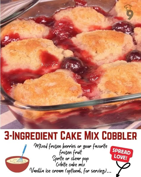 Rhubarb And Custard Recipes, Sugar Free Cake Mix Recipes, Cobbler Desserts, Busy Day Soup, Dump Cake Recipes Chocolate, Cobbler Cake, Cookie Fudge, Cake Mix Cobbler, Cherry Cobbler Recipe