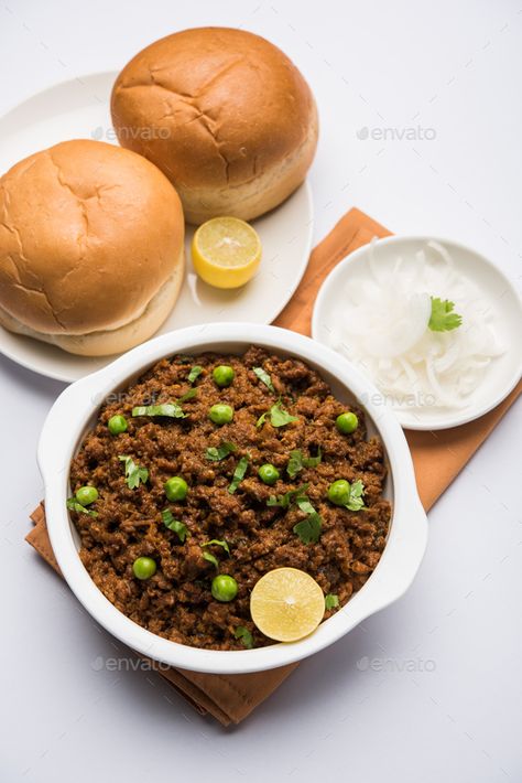 Keema Or Kheema by stockimagefactory. Mutton Keema / Kheema Pav OR Indian Spicy Minced Meat served with bread OR kulcha, Non Veg Food #Sponsored #Pav, #Indian, #Spicy, #Mutton Non Veg Food, Beef Keema, Mutton Keema, Chicken Keema, Veg Food, Non Veg, Minced Meat, Branding Design Inspiration, Chicken Burgers