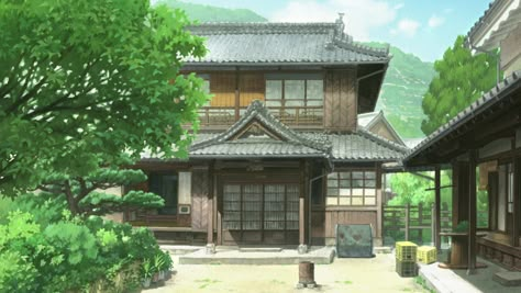 Traditional Japanese House Anime, Anime Japanese House, A Letter To Momo, Demon Slayer Shifting, Demon Slayer Background, Japanese Inn, Anime Houses, Snowy Escape, Anime House