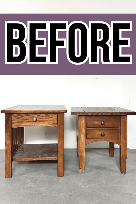 Redoing End Tables Refurbished End Tables Diy Ideas, Refurbished End Tables, Redo End Tables, Refinished End Tables, Old End Tables, Easy Furniture Makeover, Diy Furniture Restoration, Painted End Tables, End Table Makeover