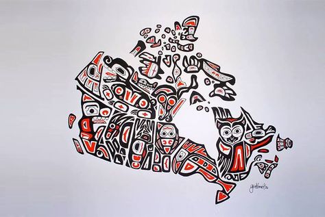 Indigenous Map of Canada. Arte Haida, Map Of Canada, Canada Map, Haida Art, Coast Style, Moraine Lake, Art Premier, Canadian History, O Canada