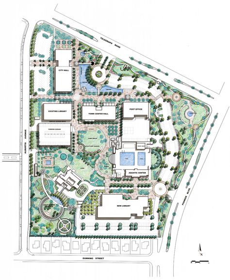 Town Center Master Plan - Santa Fe Springs Town Center Design, Site Development Plan, Mansion Estate, Masterplan Architecture, Resort Design Plan, Geometric Art Animal, Therapy Center, Master Planning, Urban Design Architecture