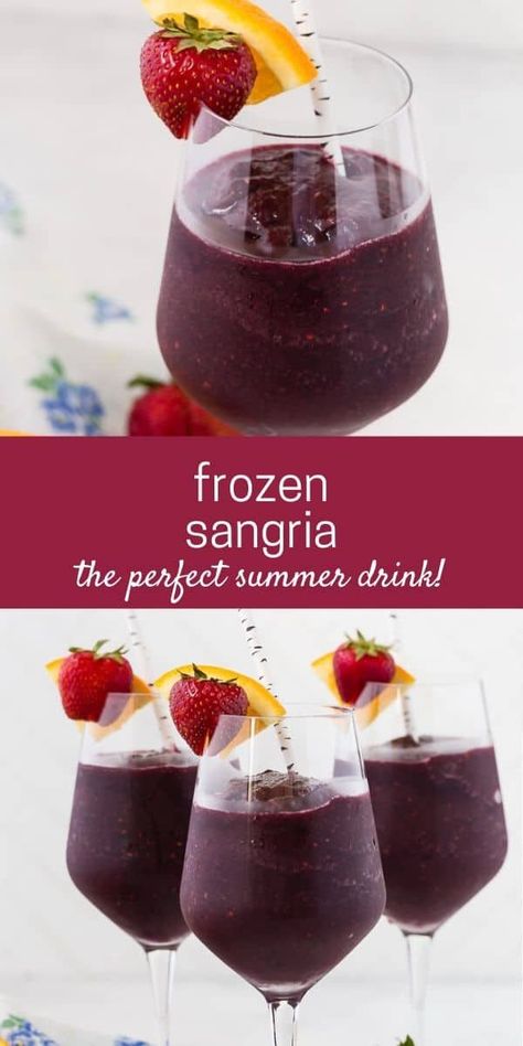 Frozen Sangria, Wine Slushie Recipe, Wine Slushie, Slushie Recipe, Summertime Drinks, Yummy Alcoholic Drinks, Boozy Drinks, Sangria Recipes, Mixed Drinks Recipes