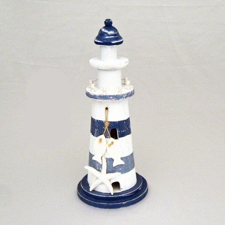 11" Blue & White Striped Wood Lighthouse Wooden Lighthouse, Wood Lighthouse, Lighthouse Crafts, Lighthouse Decor, Halloween Mason Jars, Marine Decor, Beach Table, Pot Crafts, Beachy Decor