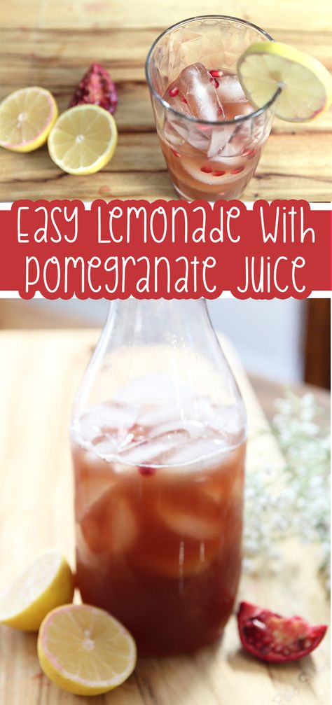 Pomegranate Lemonade Recipe Pomegranate Lemonade, Rosh Hashanah Menu, Lemonade Recipe, Ice Melting, Lemonade Recipes, White Rum, Pomegranate Juice, Grape Juice, Lemon Slice