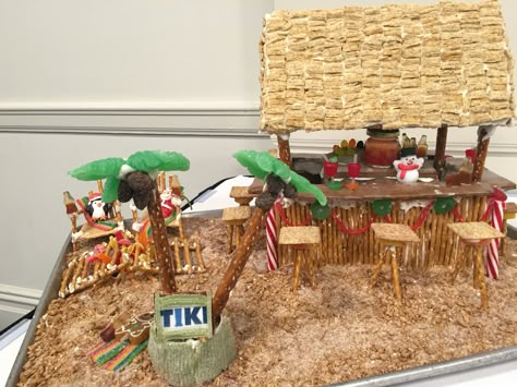 Gingerbread Tiki Bar, Tiki Bar Gingerbread House, Gingerbread Beach House, Gingerbread House Candy, House Cookies, House Night, Gingerbread House Designs, Gingerbread House Cookies, Gingerbread House Ideas