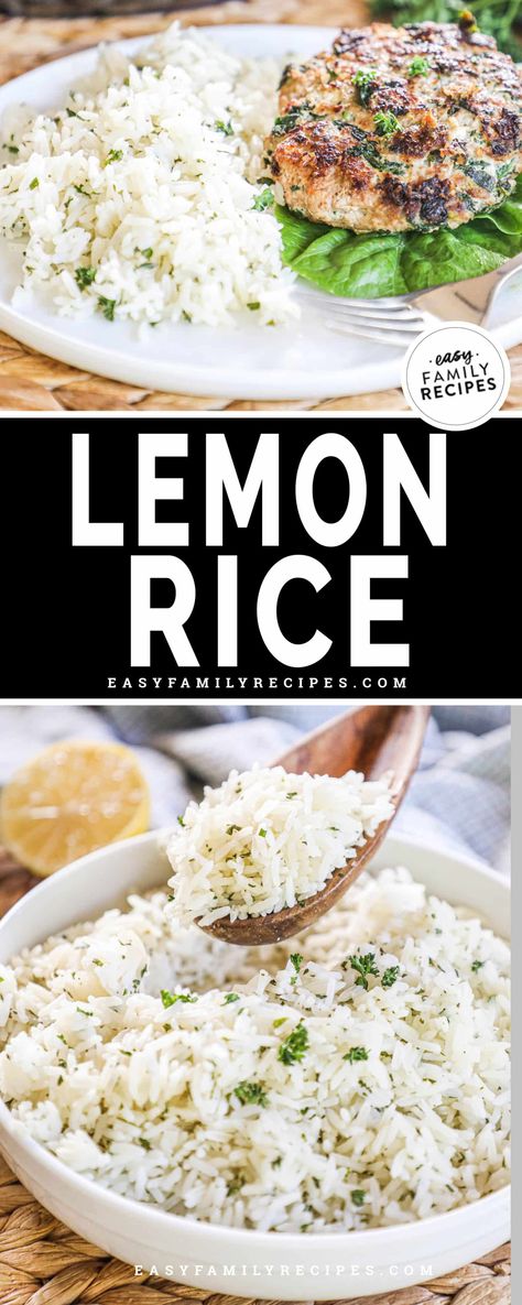 This lemon rice is the perfect simple, flavorful, and versatile side dish. It's made with long-grain rice that's perfectly flavored with chicken broth, lemon juice, and your choice of herb. Take 25 minutes to whip this side dish up, top it off with parsley, cilantro, dill, or basil, then enjoy it with any entree you like. This recipe pairs beautifully with classic grilled chicken, steak, or any Mediterranean, Greek, or Indian entrees. Rice With Parsley, Cilantro Lemon Rice, Long Grain Rice Recipes, Grilled Chicken Sides, Indian Entree, Herb Rice, Herbed Rice, Greek Grilled Chicken, Jasmine Rice Recipes