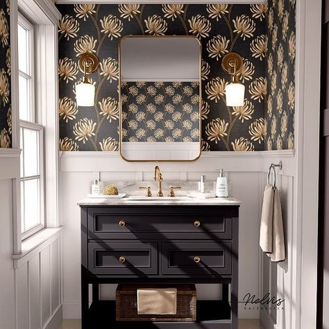 SURFACE PATTERN DESIGN (@nelvis_valenzuela) • Instagram photos and videos Luxury Powder Room Design, Half Bathroom Wallpaper, Luxe Wallpaper, Luxury Powder Room, Half Bathroom Decor, Powder Room Remodel, Powder Room Wallpaper, Powder Room Decor, Powder Room Design