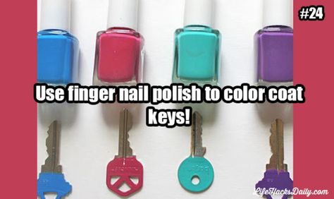 Use Fingernail Polish to Color Coat keys nail polish keys life hacks life hack Nail Polish Keys, Finger Nail Polish, Life Hacks Organization, Write Your Own Story, Fingernail Polish, Neat Ideas, Simple Life Hacks, Life Hack, Creative Living