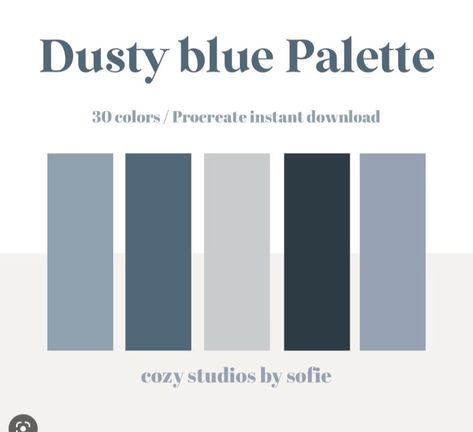 Blue Grey Paint Swatches, Dust Blue Color Palette, Dark Blue And Grey Color Palette, Spring Wedding Color Palette Dusty Blue, Dusty Blue Color Pallete, Blue Monochromatic Wedding, Dusty Blue Color Palette Shades, Dusty Blue Palette Colour Schemes, Blue Toned Gray Paint